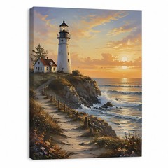 Lighthouse Sunset Canvas Art Coastal Wall Decor Custom Photo Personalized Gift
