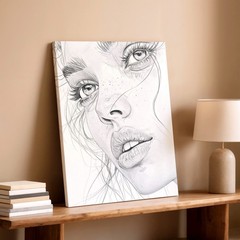 Gallery Canvas Woman Face Sketch Black White Portrait Rustic Office Home Print