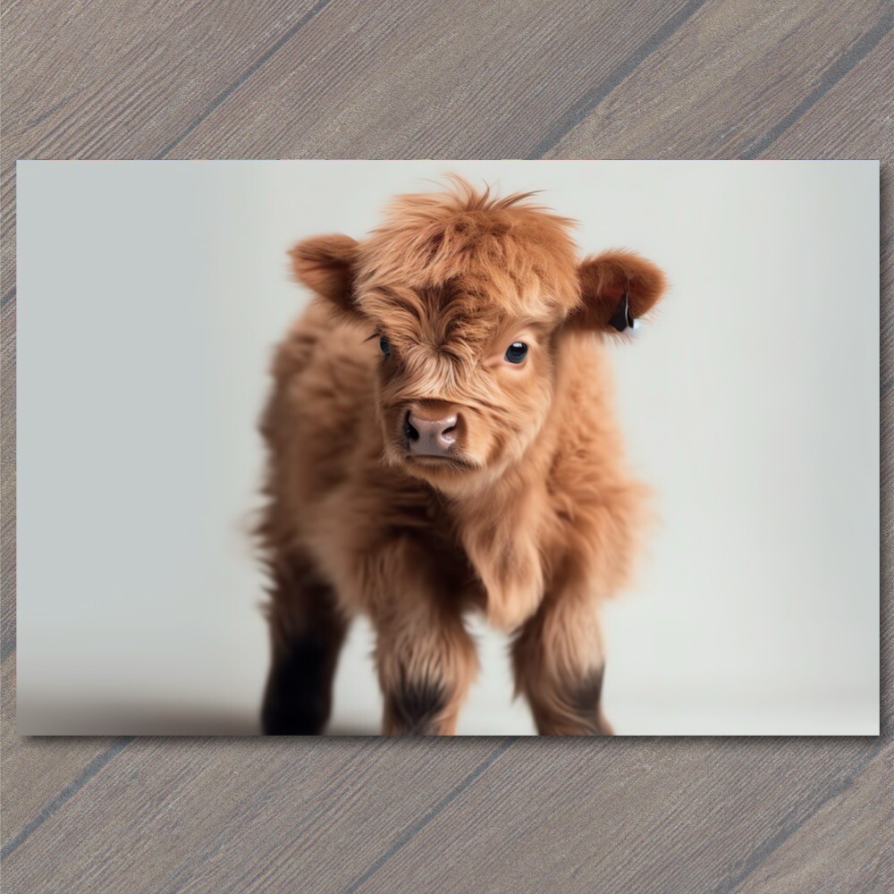 Art Print Mini Moo Adorable Baby Highland Cow Cute Calf Fuzzy Cuddly Cow