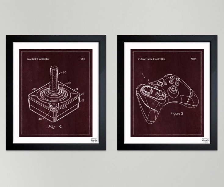 Oliver Gal Framed Art Print Set Video Game Controller Patent Drawings MSRP $299