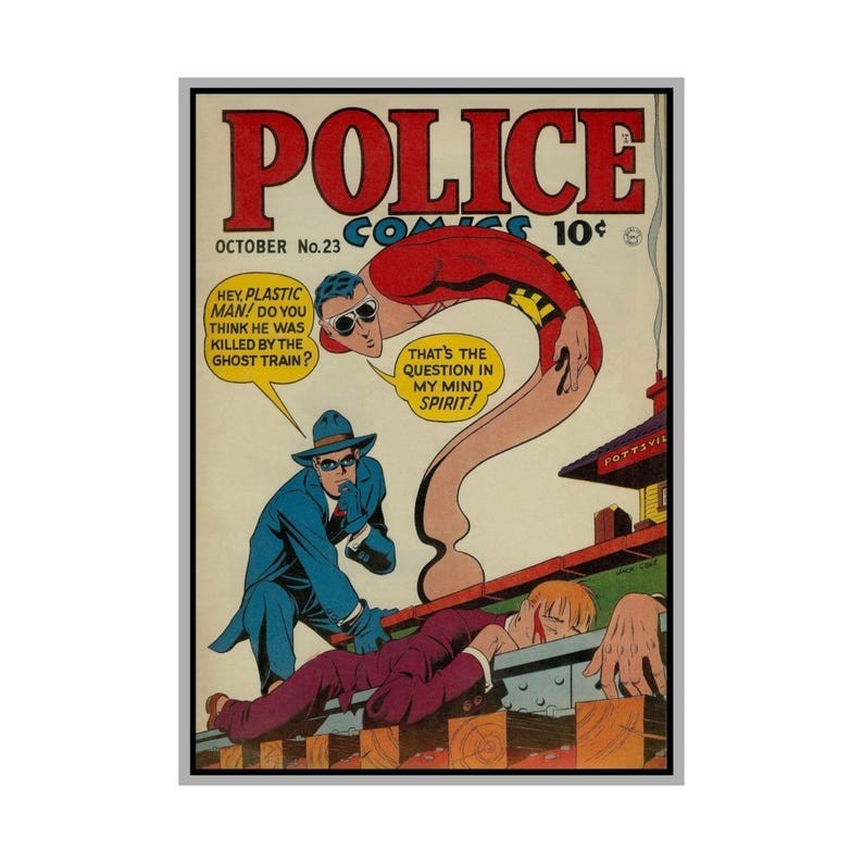 Police Comics 23 Poster Jack Cole Plastic Man Golden Age Cover Art Print 24×36