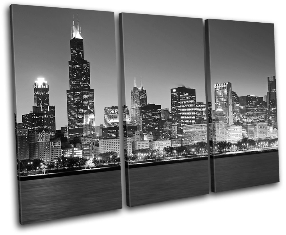 Chicago Cityscape City TREBLE CANVAS WALL ART Picture Print VA