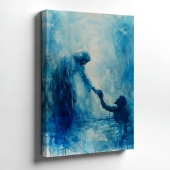 Wall Art Blue Whale Ocean Abstract Painting Coastal Nautical Canvas Print Decor