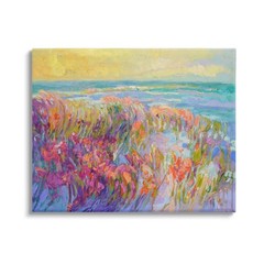 Modern Seaside Flower Meadow Canvas Art – Coastal Decor, Wall Hanging, Home Desi