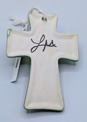 Tropical Cross 3D Palm Leaves Yellow Coconuts Light Green 4″ x 3″ Signed