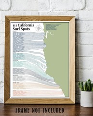 111 California Surf Spots Map Coastal Wave Guide Modern Surf Wall Art