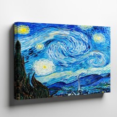 Abstract Blue Night Sky with Swirls and Stars Modern Gallery House Canvas Decor