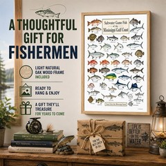 Mississippi Gulf Coast Fish Framed Poster 24×36 – Saltwater Fishing Chart