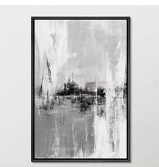 Framed Abstract Art Print, Gray White Black, Vertical Wall Decor