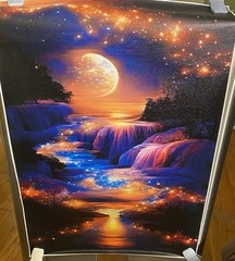 Set of 3 Moonlit Seascape Landscape Art Prints, Multicolor Vertical Posters