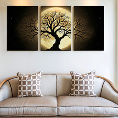 3 Pieces Golden Moonlit Tree Gold Large Wall Art Set for Bedroom Set Of 3