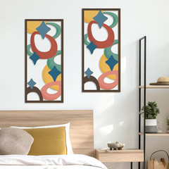 2 Pcs Mid Century Modern Decor Wooden Geometric Wall Art Abstract Wall Decor Art