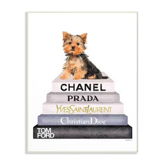 13 In. X 19 In. «Book Stack Yorkie Dog Glam Fashion Watercolor» by Amanda Greenw
