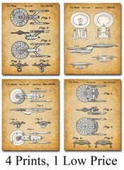 Star Trek USS Enterprise Patent Prints Set of 4 – 8×10 Unframed Posters for Fans