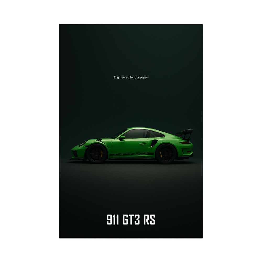 Porsche 911 GT3 RS Poster – Green Track Supercar Wall Art Print, Racing Decor