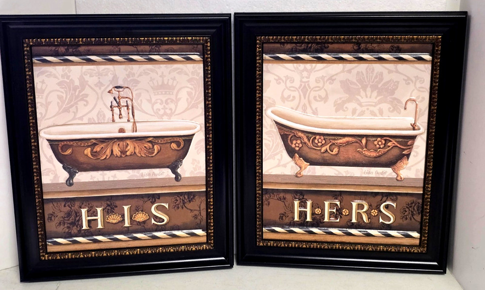 HIS & HERS 3D 2 pc SET by LISA AUDIT 2010 Bathroom Prints FRAMED (14″ x 17″)