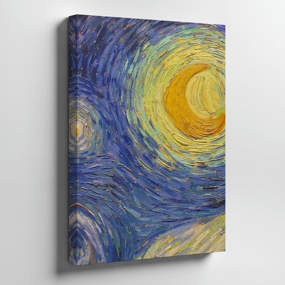 Abstract Textured Moon And Star Night Sky Canvas Wall Art Print For Home Decor