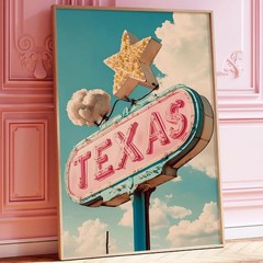 Pink Texas Wall Art, Vintage Texas Sign Poster, Retro Texas Print