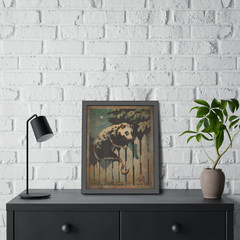 Retro POSSUM Art Poster, Opossum Moon Tree Decor, Celestial Animal Rodent Decor