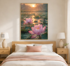 Pink Lotus Flowers at Sunrise Canvas Wall Art – Serene Nature Decor, Custom