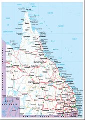 QUEENSLAND STATE ROADS QLD MAP OF AUSTRALIA AUS WALL CHART PRINT PREMIUM POSTER