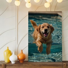 Golden Retriever Swimming In Pool Canvas Wall Art Animal Print Decor 75X80