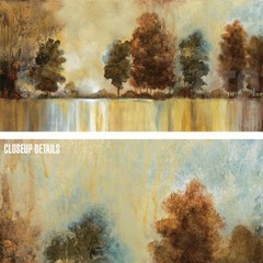 48W»x24H» MORNING MIST by CAT TESLA – DRIP TREES REFLECTIONS – CHOICES of CANVAS