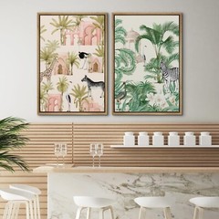 Wall26 Tropical Animals and Architecture Modern Framed Canvas Print Set of 2