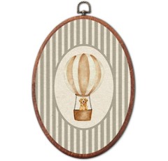 Vintage Golden Retriever Nursery Oval Wall Art, Grey Striped Hot Air Balloon …