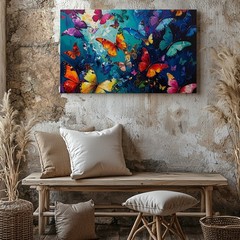 Canvas Wall Art a Dynamic Composition of Many Colorful Butterflies Against a