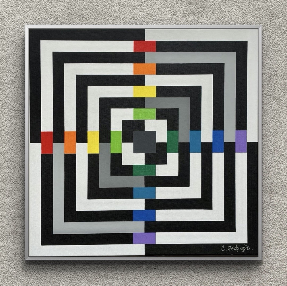 “Point Blank II” (20”x20”) Original Acrylic/ Canvas by C. Requejo Framed/Signed