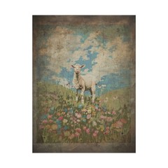 Vintage SHEEP FLOWER Wall Art, Cute Farm Animal Botanical Decor, Ram Ewe Poster