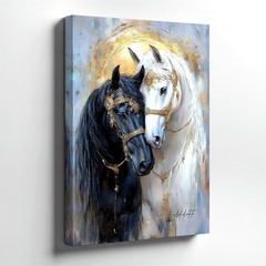 Wall Art Black White Horses Canvas Print Gold Bridal Portrait Home Decor Poster