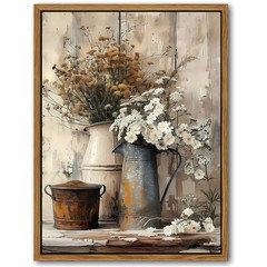 12×16 Rustic Canvas Daisy Wall Art in Floating Frame – Perfect for Country Homes