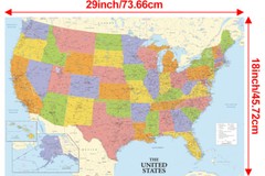 18»x29» United States Map US USA Print Poster Wall Mural For Travel Education