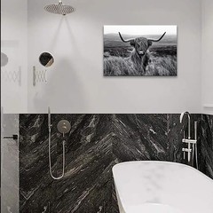 Highland Cow Wall Art Black and White Animal Wall Decor Canvas Cow Picture Hi…