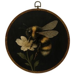 Vintage Bee Round Wall Art,Botanical InsectCanvas Prints with Frame, Bee Dark…