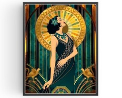 1920s Cocktail Poster | Gold Art Deco Nouveau Wall Art Print