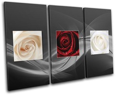 Love Roses Natural Floral TREBLE CANVAS WALL ART Picture Print VA