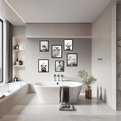 Framed Bathroom Decor Wall Art, Chimpanzee in Bathtub, Black and White Wall A…