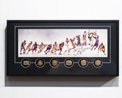Kobe Bryant Framed Poster Wall Art Décor with 6 Replica Rings Display Set
