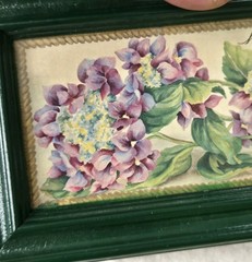 Floral Botanical Framed Art Green Frame Pansy Hydrangea Pair Cottage Farmhouse