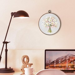 Vintage Pink Bow Floral Bouquet Round Wall Art Framed, White Floral Round Wal…