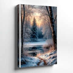 Nature Canvas Winter Forest Lake Landscape Snowy Trees Gallery Office Print
