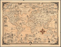 World Wonders Map 1939 Vintage Art & Education 30×22 (76cm x 56cm)