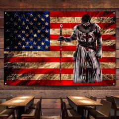 Creative Vintage American flag with Templar Knights Art Poster Hanging Banner