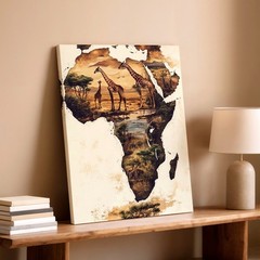 Wall Art Africa Map Giraffe Safari Landscape Wildlife Canvas Print Home Decor