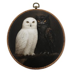Vintage Black and White Owl Round Wall Art Decor, Dark Academia Gothic Owl Fr…