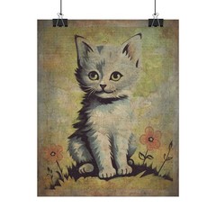 Vintage CAT BOTANICAL Wall Art, Retro Kitten Flower Decor, Cute Cat Floral Print