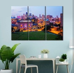 Kansas City Skyscraper Modern Art Work Union Station Night Sunset Skyline Scene